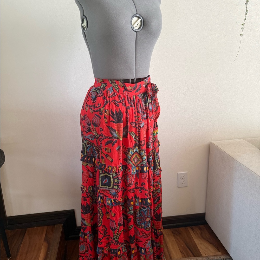 FARM RioFloral Red Maxi Skirt